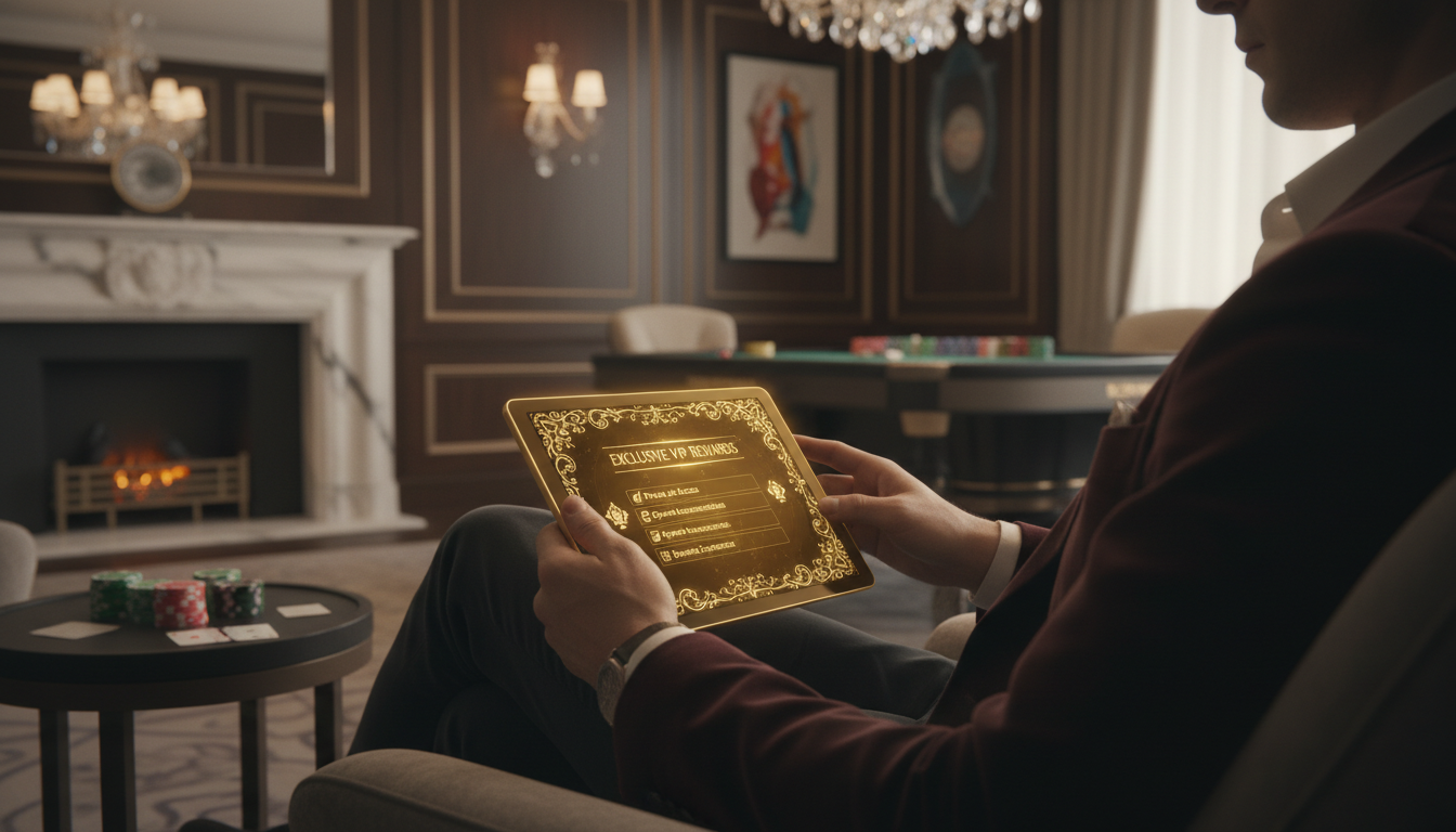 Gracz premium w luksusowym kasynie korzystający z tabletu